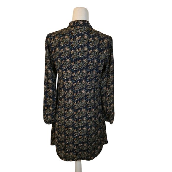 DR2 Paisley Shift Dress Women Size Medium Navy Blue Preppy Academia Boho - Picture 2 of 9